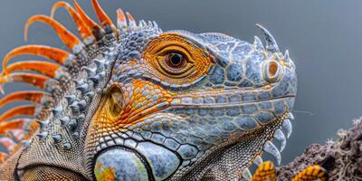 remarkable Jamaican Iguana displays its unique rough scales positioned alertly with striking presence on a bright white background showcasing its vibrant colors and textures. photo