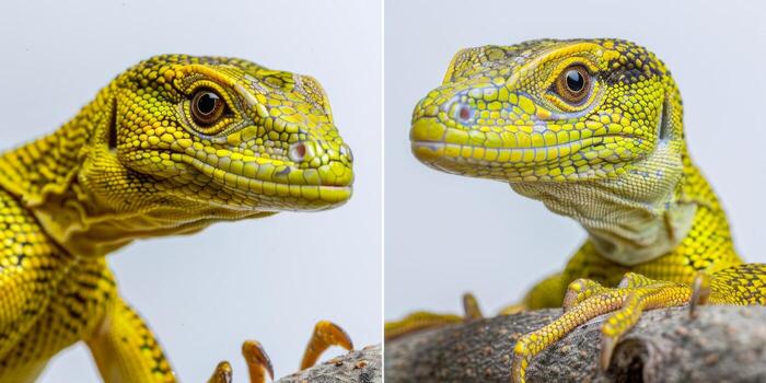 sorprendentes verde árbol monitor lagartija conocido para sus vívido escamas descansa en un rama. el alto llave Encendiendo Destacar sus intrincado patrones y detalles Proporcionar un cautivador vista. foto