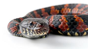 elegant Banded Water Snake swims with ease featuring striking banded patterns. Displayed in isolation on a pristine white backdrop it highlights the beauty of reptiles. photo