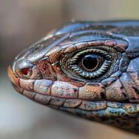 This lizard is basking under soft lighting highlighting its unique armored scales and vivid colors while resting against a clean white backdrop. photo