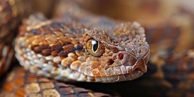 Common European Viper is lying motionless against a white backdrop highlighting its intricate zigzag patterns and scales. The soft shadows add depth to its appearance. photo
