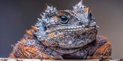 Desert Horned Lizard displays beautiful spiky scales against a pristine white backdrop highlighting its unique texture and coloration with perfect lighting conditions. photo