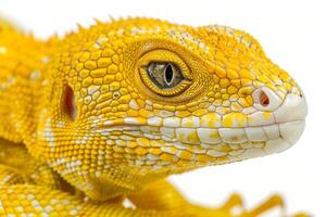 brightly colored Eastern Glass Lizard resembling a snake is peacefully stretched out against a clean white backdrop showcasing its unique features in detail. photo
