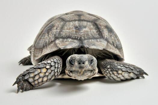 Gopher Tortoise moves forward with purpose highlighting its rough shell and unique facial characteristics. The soft lighting emphasizes its natural details. photo