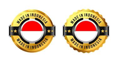 Made in Indonesia sign label a gold circle with a picture of a flag in the middle. For icon, stamp, label, badge, mark, sign, symbol, etc. Modern and minimalist. Illustration vector