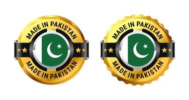 Made in Pakistan or Pakistani label icon a gold circle with a picture of a flag in the middle. For logo, flag, stamp, label, badge, mark, sign, product, etc. Modern and minimalist. Illustration vector