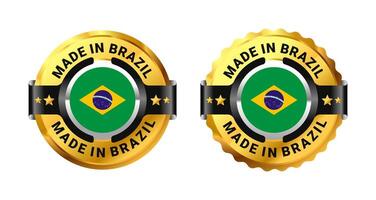 Made in Brazil logo a gold circle with a picture of a flag in the middle. For icon, stamp, label, badge, mark, sign, symbol, etc. Modern and minimalist. Illustration vector