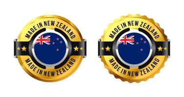 Made in New Zealand logo icon a gold circle with a picture of a flag in the middle. For stamp, label, badge, mark, sign, symbol, etc. Modern and minimalist. Illustration vector