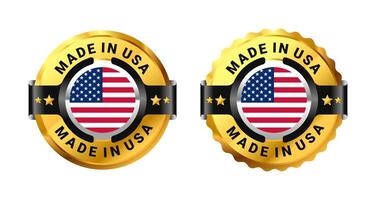 Made in USA or American logo a gold circle with a picture of a flag in the middle. For icon, stamp, label, badge, mark, sign, symbol, etc. Modern and minimalist. Illustration vector