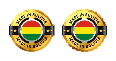Made in bolivia sign stamp badge logo a gold circle with a picture of a flag in the middle. For icon, label, mark, symbol, etc. Modern and minimalist. Illustration vector