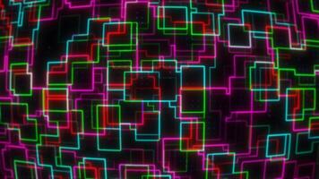 Abstract looped energy retro squares glowing digital data streams, futuristic high-tech background from 80s 4k video