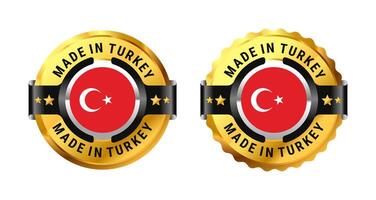 Made in turkey or turkiye logo a gold circle with a picture of a flag in the middle. For icon, stamp, label, badge, mark, sign, symbol, etc. Modern and minimalist. Illustration vector