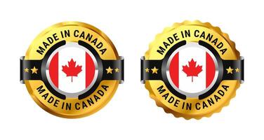 Made in Canada or Canadian icon label a gold circle with a picture of a flag in the middle. For icon, stamp, label, badge, mark, sign, symbol, etc. Modern and minimalist. Illustration vector