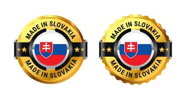 Made in Slovakia logo a gold circle with a picture of a flag in the middle. For icon, stamp, label, badge, mark, sign, symbol, etc. Modern and minimalist. Illustration vector