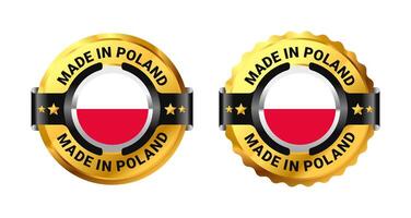 Made in Poland label icon a gold circle with a picture of a flag in the middle. For logo, flag, stamp, label, badge, mark, sign, product, etc. Modern and minimalist. Illustration vector