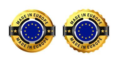 Made in Europe Eu icon a gold circle with a picture of a flag in the middle. Made in European for icon, sign, stamp, badge, logo, label, mark, symbol, etc. Modern and minimalist. Illustration vector