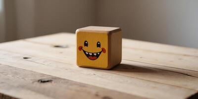 A wooden block with a smiley face on it photo