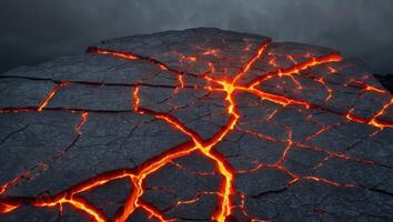 A lava rock with red and orange lava flowing from it photo