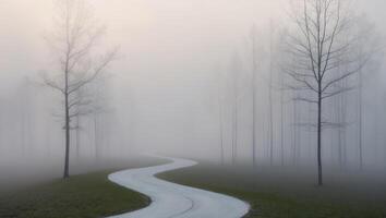 A path through the fog in a field photo