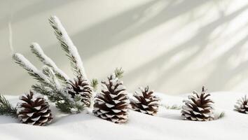 Winter nature frame with pine cones and branches. photo