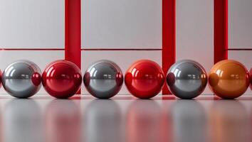 Colorful Balls in a Row on Red Background. photo