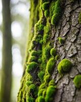 A close up of moss growing on a tree trunk photo