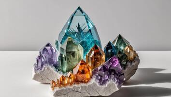 A large crystal with multiple colors on it photo