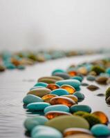 A row of colorful stones in a river photo