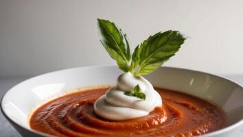 Tomato soup with basil photo