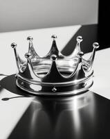A silver crown sits on top of a black and white checkered table photo