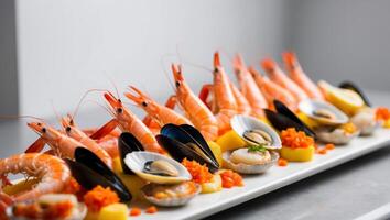 A platter of seafood with various types of seafood photo