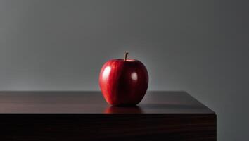 A single red apple sitting on top of a table photo