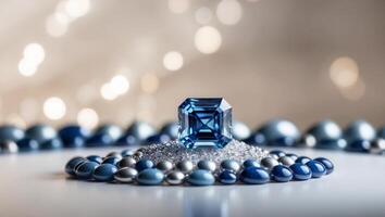 A blue diamond surrounded by blue and silver beads photo