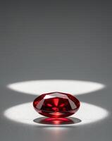 A red diamond on a table with a light shining on it photo