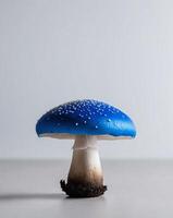 A blue mushroom with white dots on top photo