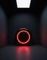 A black room with a red circle on the floor photo
