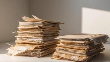 A stack of old documents on a table photo