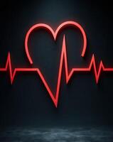 Heartbeat Pulse with Red Heart Shape in Dark Background. photo