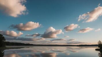 Serene Dawn with Clouds Over a Quiet Lake. photo
