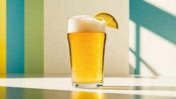 Refreshing Beer with Citrus Slice in Bright Sunlight. photo