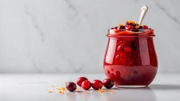 zesty cranberry sauce with a bright red hue made from fresh cranberries and a hint of sweet orange zest. photo