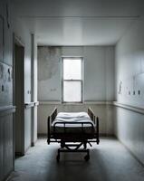 A hospital bed in an empty room photo