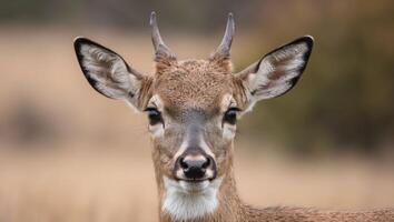 A close up of a deer with its head turned to the side photo