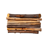 Stack of wooden logs arranged in an organized pile on a transparent background. png