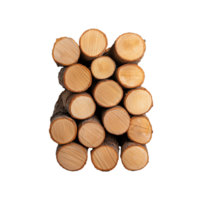 Close up of a stack of cut wooden logs in a circular pattern on a transparent background. png
