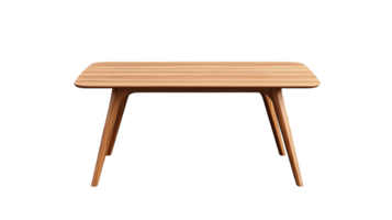 Simple wooden coffee table with angled legs, minimalist design, on a transparent background. png
