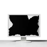 Desktop computer with a shattered screen, symbolic of technical issues or frustration, on a transparent background. png