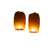 Two floating sky lanterns glowing softly, symbolizing wishes and hope, on a transparent background. png