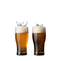 Two glasses of beer with foam splashing at the top, on a transparent background. png