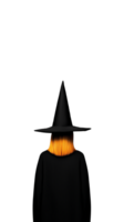 Witch in black cloak with pointy hat and red hair from back view on transparent background png